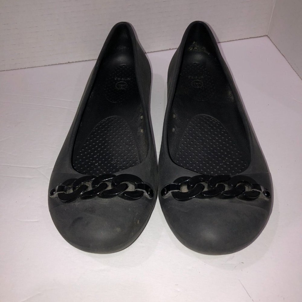 Crocs Womens 7 Gunmetal Gray Chain Link Rubber Slip On Flat Shoes Ballet Flats